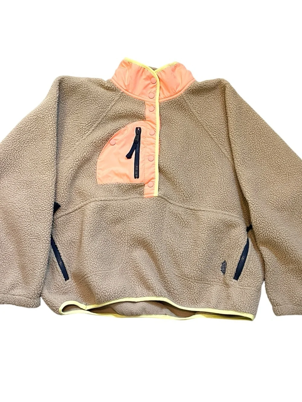 Free People FP Movement Hit The Slopes Fleece Pullover XL Tan Orange Colorblock